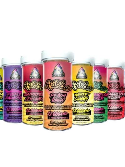 Adios MF THCa Live Sugar Gummies, high-potency 12000mg THC edibles packed with bold flavors and premium THCa extract.
