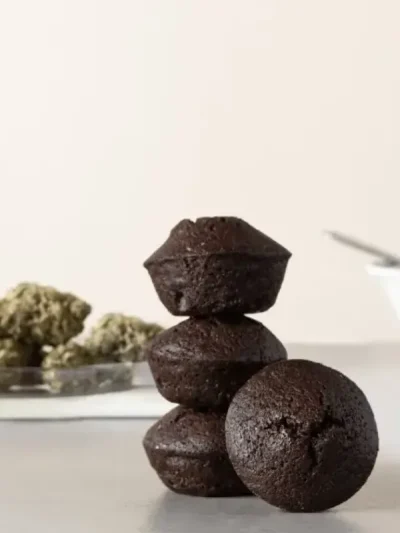 A close-up view of Andy’s THC Brownie Bites, showcasing rich chocolate textures and perfectly baked bite-sized portions