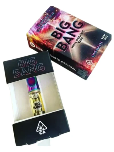 Big Bang 1G cannabis cartridge showcasing its robust design and premium cannabis extract for a powerful and flavorful vaping experience.