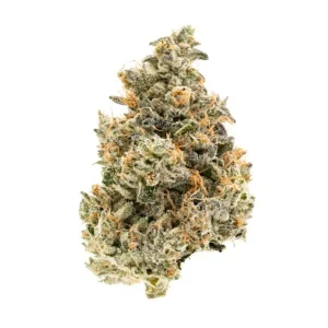 Frosted Bubba Kush cannabis buds with deep green and purple hues, covered in trichomes, and accented by orange pistils, displayed on a clean white background.