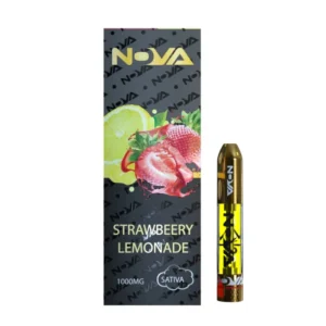 Strawberry Lemonade Nova Cart showcasing its premium THC cannabis oil and stylish cartridge design for a refreshing hybrid experience.