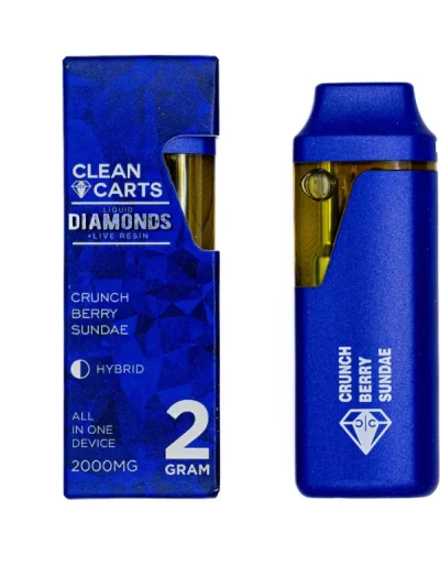 CLEAN CARTS Liquid Diamond Live Resin Disposable Vape (2000MG) Crunch Berry Sundae edition, highlighting the sleek, modern design and premium packaging.