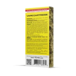 Close-up of Delta 8 Vape Cart in sleek packaging, showcasing the 1ml cartridge with vibrant Sour Diesel label.