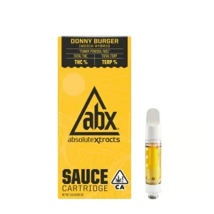 Donny Burger ABX Sauce Cartridge with high-quality cannabis extract, delivering bold flavors and smooth vapor, displayed on a white background.