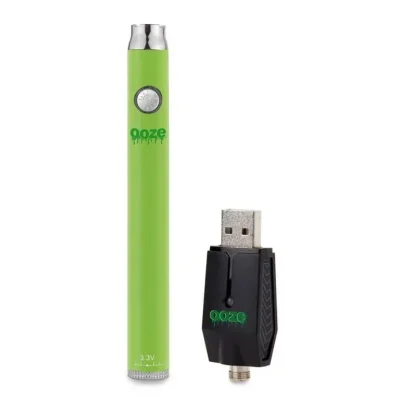 A vibrant green Ooze vape pen featuring a sleek and compact design, ideal for effortless vaping.