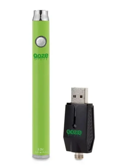 A vibrant green Ooze vape pen featuring a sleek and compact design, ideal for effortless vaping.
