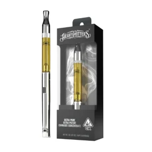 Heavy Hitters Ultra Extract 2G Vape Cartridge featuring premium cannabis oil for powerful effects and smooth vaping, displayed on a clean white background.