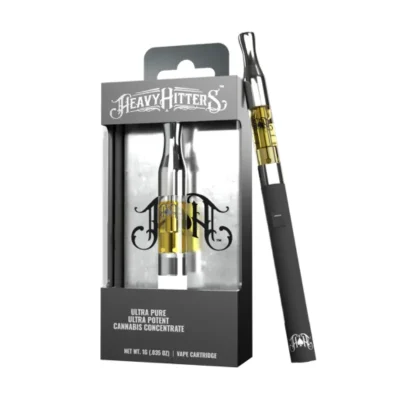 Heavy Hitters Ultra Extract 1G Vape Cartridges, featuring premium cannabis oil for a smooth and potent vaping experience, displayed on a white background.