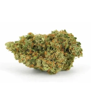 Close-up of Jack Herer cannabis buds with a frosty layer of trichomes, light green tones, and bright orange pistils, displayed on a plain white background.