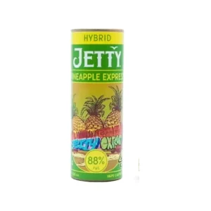 Jetty Extracts Pineapple Express 1g THC Cartridge filled with premium cannabis oil, featuring fruity pineapple flavor and smooth vapor, displayed against a plain white background.