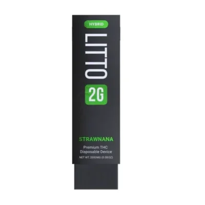 A Litto Disposable Strawnana 2g vape featuring a sleek, portable design and infused with rich, fruity-flavored THC oil.