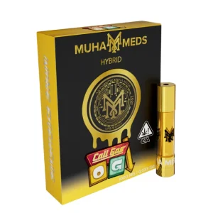 Muha Meds Cali Gas OG (H) Distillate Cart with high-quality cannabis oil, featuring a sleek design and potent effects, shown on a plain white background.