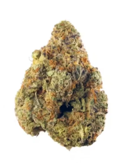 Close-up of dried Pink Runtz cannabis flowers covered in frosty trichomes, showcasing light green tones with subtle pink and purple highlights on a white background.