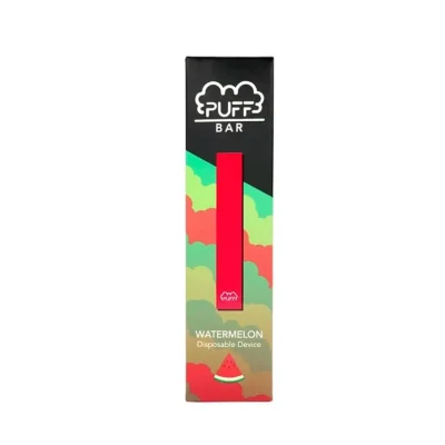 Puff Bar Watermelon Disposable Device, showcasing the sleek design and vibrant watermelon-themed packaging.