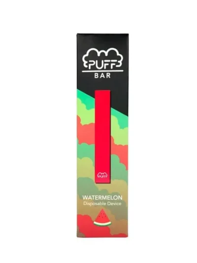 Puff Bar Watermelon Disposable Device, showcasing the sleek design and vibrant watermelon-themed packaging.
