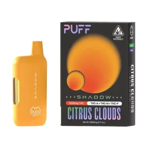 Puff Shadow Collection disposable vape with 3000mg THC, offering a sleek design and powerful cannabis effects.