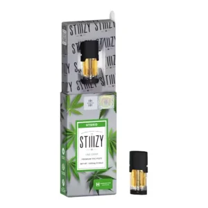 Stiiizy Granddaddy Purp vape pod filled with premium cannabis oil, offering sweet grape flavors and relaxing effects, set against a plain white background.