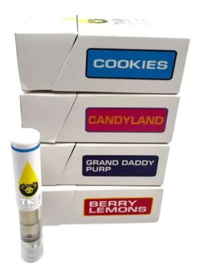 TKO 1G Cartridge showcasing a sleek design, filled with premium cannabis oil for a smooth and potent vaping experience.