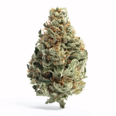 Dried Tropical Runtz cannabis buds featuring frosty trichomes, vibrant green tones, and subtle hints of purple and orange, displayed on a white background.