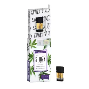 SFV OG .5G THC vape cartridge by STIIIZY, showcasing sleek packaging and the premium cannabis extract inside, set against a white background.